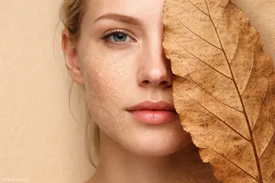 Карточка сухой кожи Визуальная ассоциация сухой кожи - сухой хрупкий лист на песочном фоне