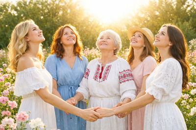 Миссия Faberlic — объединять, вдохновлять и делать красоту доступной Группа счастливых женщин разных национальностей, держащихся за руки